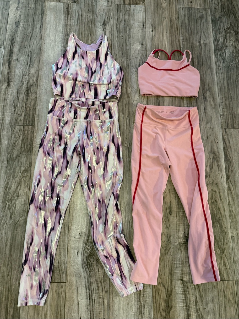 Girls Pink & Purple Printed Active Leggings Sets